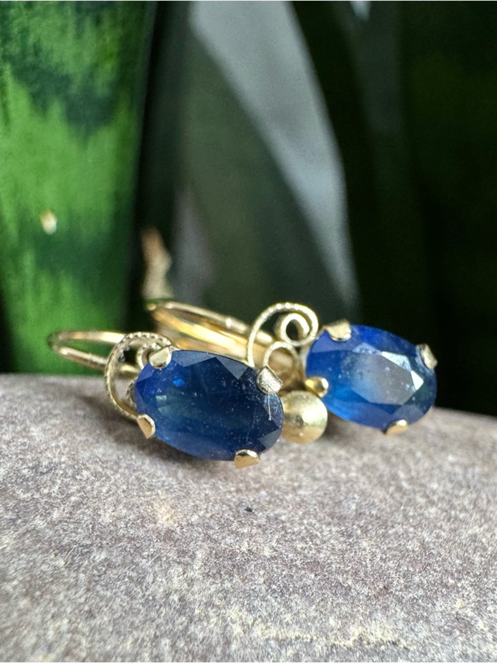 14k Sapphire lever dangle Earrings